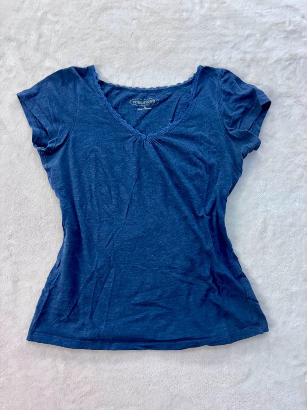 Maurices Women's Small Blue Shirt With Lace Neckline --- Great Condition!!